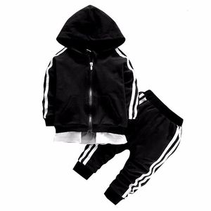 Primavera bebê casual tracksuit crianças menino menina de algodão zíper jaqueta calças 2 pçs / sets kids lazer esporte terno roupa infantil 210908