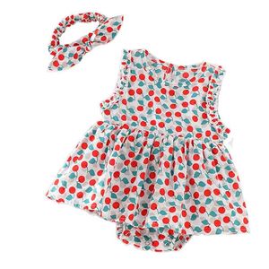 0-3Yrs born Summer Romper Boys Clothes Cherry Cotton Sleeveless Rompers Infant Baby Girls Jumpsuit 210417
