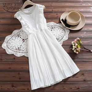 Summer Korean Chic Sundress Women White Red Polka Dot Sleeveless Ruffles Dress Elegant Sweet Chiffon Kawaii Pleated Dress 9858 210527
