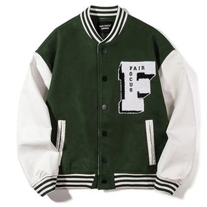 Hip hop baseball jacka män kvinnor 3d brev f japanska streetwear hajuku college patchwork block bombare varsity 211217