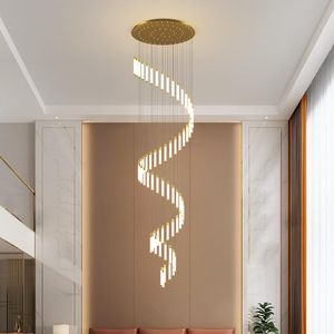 Pendant Lamps Modern Style LED Chandelier For Living Room Villa El Loft Rotate Stair Long Lamp Luxury Gold Design Hanging Light