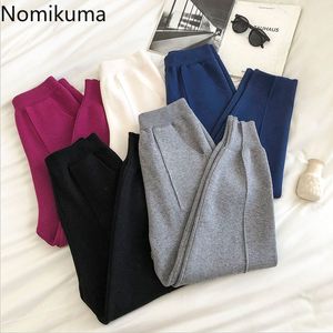 Nomikuma Knitted Harem Pants Autumn Winter Sweater Trousers Korean Causal Solid Pockets Women Ankle-length Pants 6C967 210427