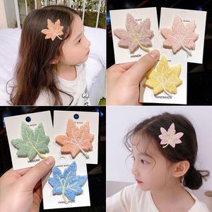 Koreaanse blad borduurwerk breien esdoorn veer haarspeld hoofdtooi meisje kinderen blauw groen natuurlijke geel haar clip accessoires