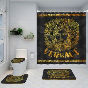 4 Pcs Bathroom Sets Shower Curtain Set with Mat and Toilet Cover 180X180CM Covers Home Decor