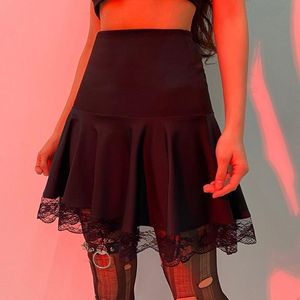 High Waist Women Black Lace Harajuku Y2K Pleated Skirt Woman Punk Style Dark Gothic Clothes Vintage Mini Skirts