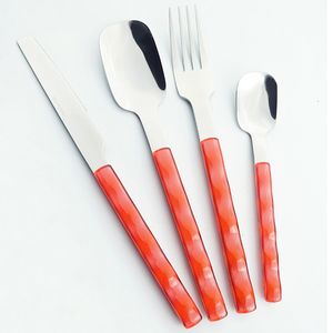 Stainless Steel Cutlery Set Kitchen Dinnerware Set 24 Pieces Dinner Set Fork Spoon Knife 6 Pcs/Part Plastic Handle Tableware
