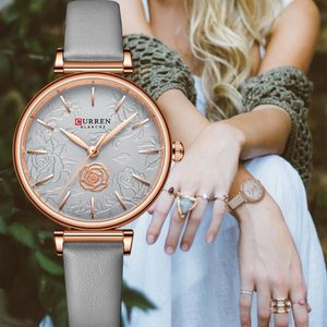 Curren New Charming Clock Women Quartz Leather Beautiful Flower Wristwatches for Elegant Ladies Watches Reloj Mujer Q0524