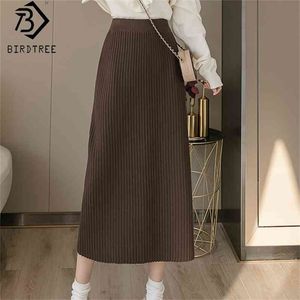 Elegant High Waist Straight Knitted Women Spring Korean Casual Elastic Waist Mid Long Skirt B9D842M 210412