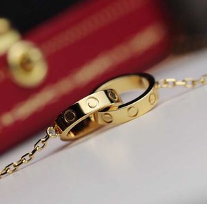 Hänge halsband hänghalsband v guld lyxkvalitet dubbel ring anslutning hänge halsband i rosen pläterad för kvinnor bröllop smycken gåva har stämpel PS4787