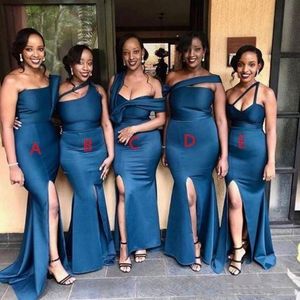 2021 Nowa Navy Blue Mermaid Druhna Dresses Mieszane Style South Afriana Maid of Honor Gowns Plus Size Custom Make Tanie Wedding Gości