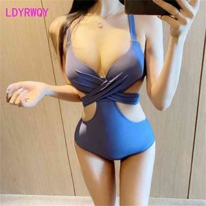 LDYRWQY South Korean sexy collection reveals back fashion cover belly slim one-piece bikini swimsuit 210416