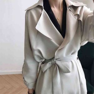 Spring Women's Trench Coat Casual Long Sleeve Sashes Vintage Slim Loose White Lady Elegant Woman Clothing Coats Outwear 210820