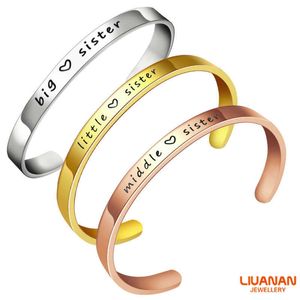 Big Middle Little Sister Bracelet Silver Color Rose Gold Cuff Bangle Stainless Steel Sister Birthday Gifts Women Girls Jewelry Q0719