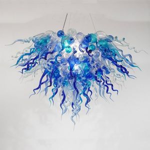 Blue Turquesa Glass Lustre Lâmpada Hanging Nordic Led Chandelier para sala de estar Quarto decoração de cozinha Iluminação de iluminação 48 por 32 polegadas