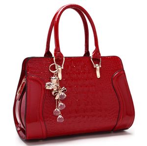 Womens handbags purse casual fashion totes bags bridal wedding solid color portable crocodile pattern patent leather lady bag