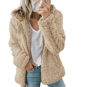 Kvinnor Höst Vinterjacka Kvinnlig kappa Kausal Soft Hooded Fleece Plush Warm Plus Size Faux Fur Fluffy Zipper Top 211206
