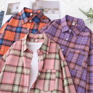 HSA Hemden Damen und Blusen Langarm Frühling Damen Casual Plaid Lose Boyfriend-Stil Hemd Formelle Tops 210417