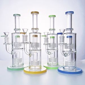 11 Inch Hookah Glass Bong Birdcage Perc Hookahs Dab Rig Double Stereo Matrix Oil Rigs Bongs With Dry Herb Smoking Pipes Bowl Water Pipe Green Wax Straight Tube 5mm Thick