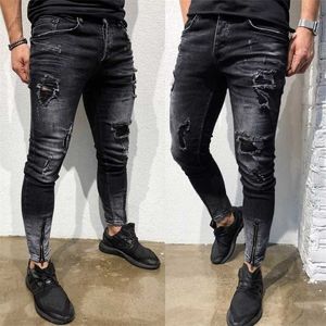 Männer Skinny Stretch Denim Hosen Distressed Ripped Freyed Slim Fit Jeans Hosen Hohe Qualität Täglich Bequem 211111
