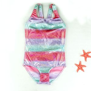 New Silver Pressed Children Swimsuit Teenage Girl One Pieces Swimwear Bling Patchwork Bathing Suit Kids Bikini