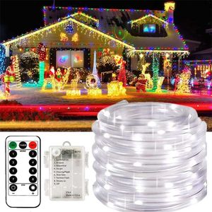 LED Rope Lights 8 Modes Waterproof Rainbow LED Lights With Christmas Decorations With Remote Control Battery-Powered String Ligh 211104