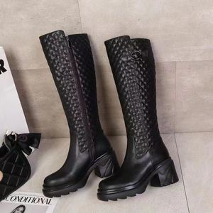 Stylishbox- 2021101301t 40 Czarne kolano kolanowe buty oryginalna skórzana platforma 8cm grube obcasy wyściółki musi mieć