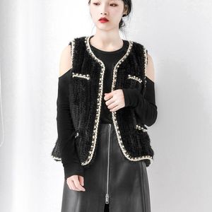 Women's Fur & Faux Real Mink Knitted Vest 2021 Winter Women Warm Natural Gilet Sleeveless Female Genuine Waistcoat Femme