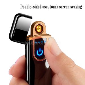 Novelty Electric Touch Sensor Cool Lighter USB Uppladdningsbara bärbara vindtäta tändare hushållsrök tillbehör FY4461 CDC08