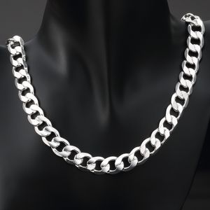 12mm Thick Solid Curb Chain Necklace Men 18k White Gold Filled Classic Fashion Jewelry Gift 60cm