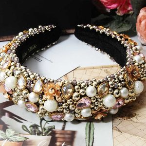 Ins Fashion Pearl Hair Band Luxury Baroque Rhinestone Headband Girls Flower Sweet Headwear Hair Accessories Wholesale X0722