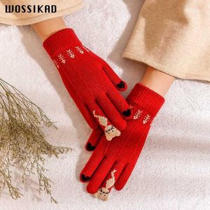 Пять пальцев перчатки перчатки женщины зимний сенсорный экран утолщение вязание шерсти Лувас де inverno Modis Guantes Mujer Invierno пара перчатки1