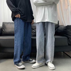 2021 Retro Szerokie nogi Dżinsy męskie Moda Solid Color Casual Proste Spodnie Jean Kobiety Streetwear Hip Hop Denim Spodnie Mężczyzna S-2XL X0621