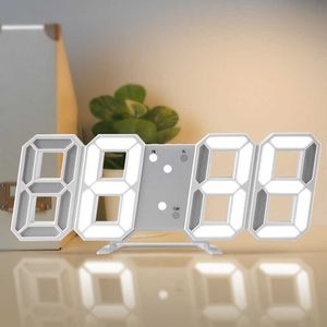 Vintage 3D Grande relógio de parede moderno design USB diodo emissor de luz digital relógios eletrônicos na parede decoração de casa mesa de cozinha relógio relógio 210724