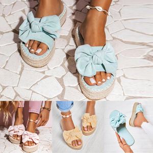 Wholesale weave linen resale online - Slippers Women Slides Summer Bow Summer Sandals Weave Slipper Indoor Outdoor Linen Flip flops Beach Shoes Platform Slipper X0523