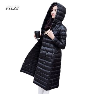 Ente Daunenjacke Weibliche Extra Lange Warme Mantel Frauen Zweireiher Leichte Parkas 210430