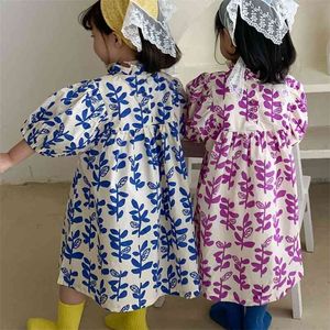 Sukienka Lato Japońskie i Koreańskie styl Kwiatowy Drukuj Dla Dziewczyn Kid Ubrania Dzieci 210528
