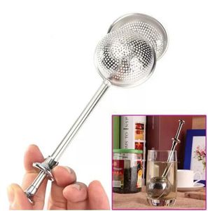 50PCs 18cm Rostfritt stål Spoon Retractable Ball Shape Metal Locking Spice Tea Strainer Infuser Filter Squee A4250