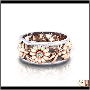 Кластерский бриллиантовый цветок ромашка Hollow Out Rose Gold Dragonfly Ring Band для женщин для женских ювелирных украшений и песчаного подарка Gm6ou Lxoin