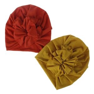 18 stilar Söt spädbarn Unisex Flower Knot Indisk Turban Cap Kids Headbands Caps Baby Floral Hat Solid Mjuk Bomull Hårband