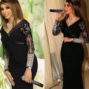 Black Mother of the Bride Dresses 2022 With long sleeve Evening party gown Beadings Sexy lace Prom Gown