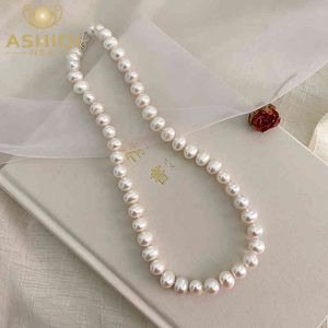 Ashiqi Natural Sillwater Pearl Naszyjnik 925 Sterling Silver Button Biżuteria dla kobiet 2021