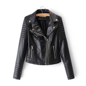 Kobiety Kurtka Vintage Moda Gładki Motocykl Faux Leather Cool Lady Z Długim Rękawem Czarny Różowy Płaszcz Kobiet Biker Streetwear 210422