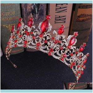Barrettes Jewelry Jewelrybaroque Red Crystal Beads Bridal Tiaras Crown For Bride Gold Rhinestone Diadem Crowns Headband Black Wedding Hair A