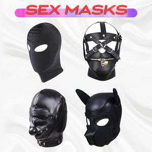 Adult Games Sex Toys for Couples Halloween Rubber Role Play Headgear Sex SM Bondage Mask Puppy Cosplay Full Balaclava Sexshop Q0818