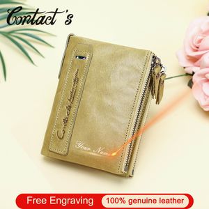 Contact's Genuine Leather Women Short Wallet Free Engraving Coin Purse Small Mini Card Holder Portomonee Female Wallet Pocket