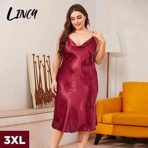 Duży rozmiar Kobiet śliski Sukienka Homewear Solidna Thin Satin Nightdress Summer Sleepwear Sexy Plus Size Dresses Nightgown