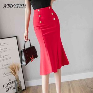 Saias das Mulheres Moda Plus Size Midi Elastic Bodycon Packycon Skirt Hip para Mulheres Elegante Escritório Sereia 210629