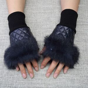 High Quality Elegant Women Leather Gloves Genuine Fingerless With Real Fur Autumn Spring Thermal Trendy Female Glove G5761