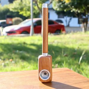 4.65 inches wood pipe with metal bowl Straight rod removable wood pipes Portable wooden water pipe