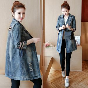 Damenanzüge Blazer Jeans Dreiviertelärmel Langer Blazer Frauen Slim Fit Koreanische Bürokleidung Plus Größe Casacas Para Mujer Damenbekleidung